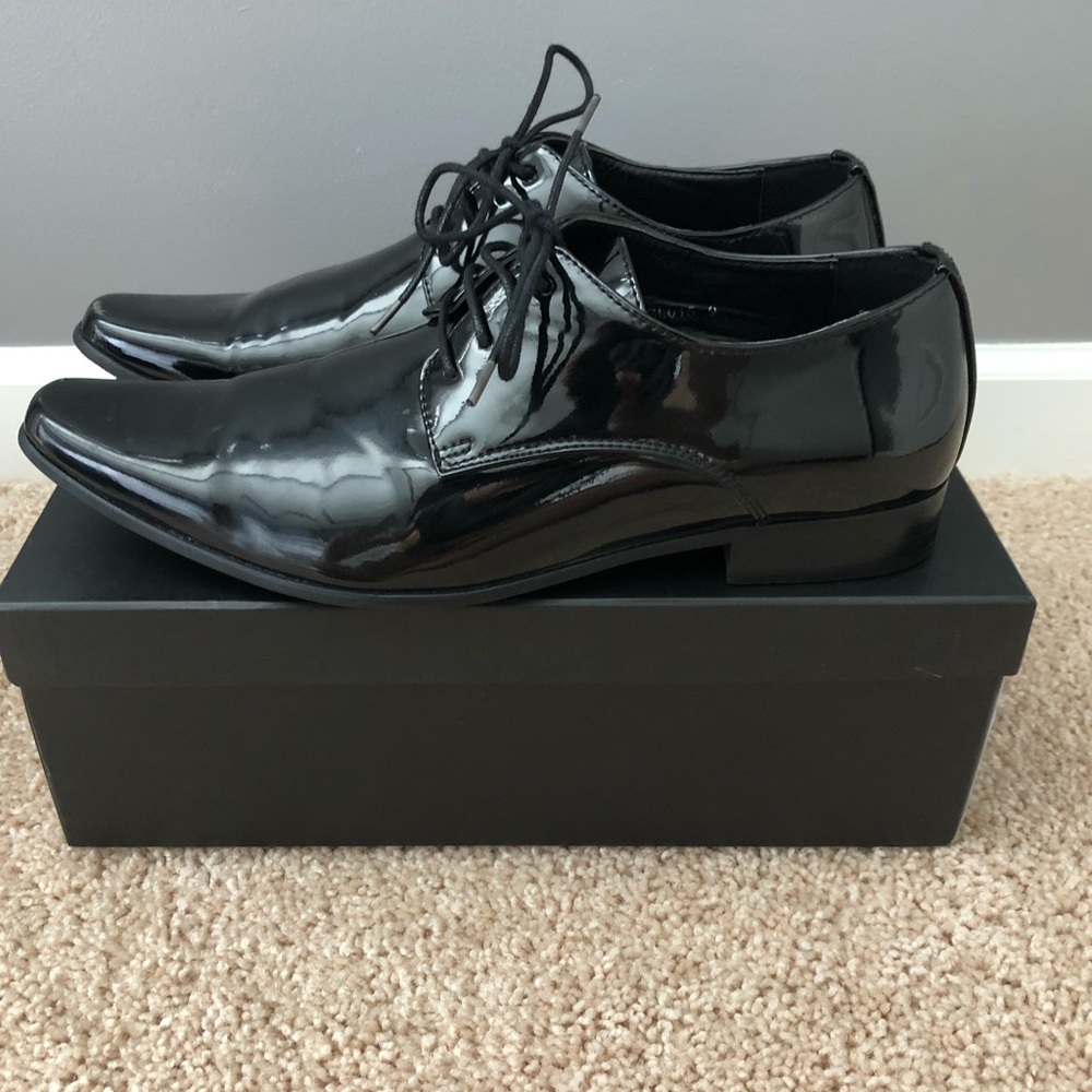Dobell Black Contemporary Leather Tuxedo Shoes